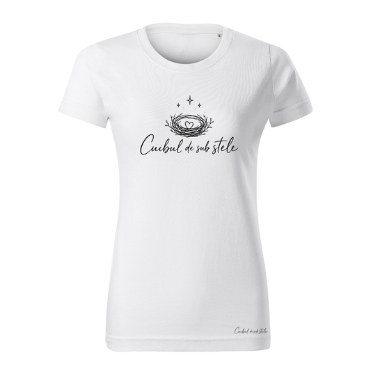 Tricou damă „Cuibul de sub stele” - Alb