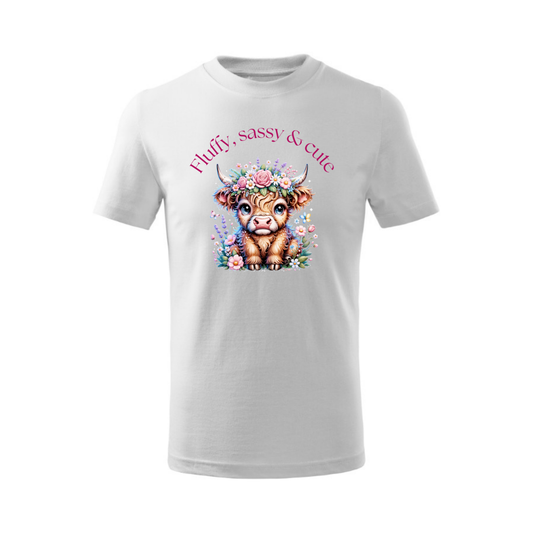 Tricou pentru fetițe „Fluffy, Sassy & Cute” - Alb