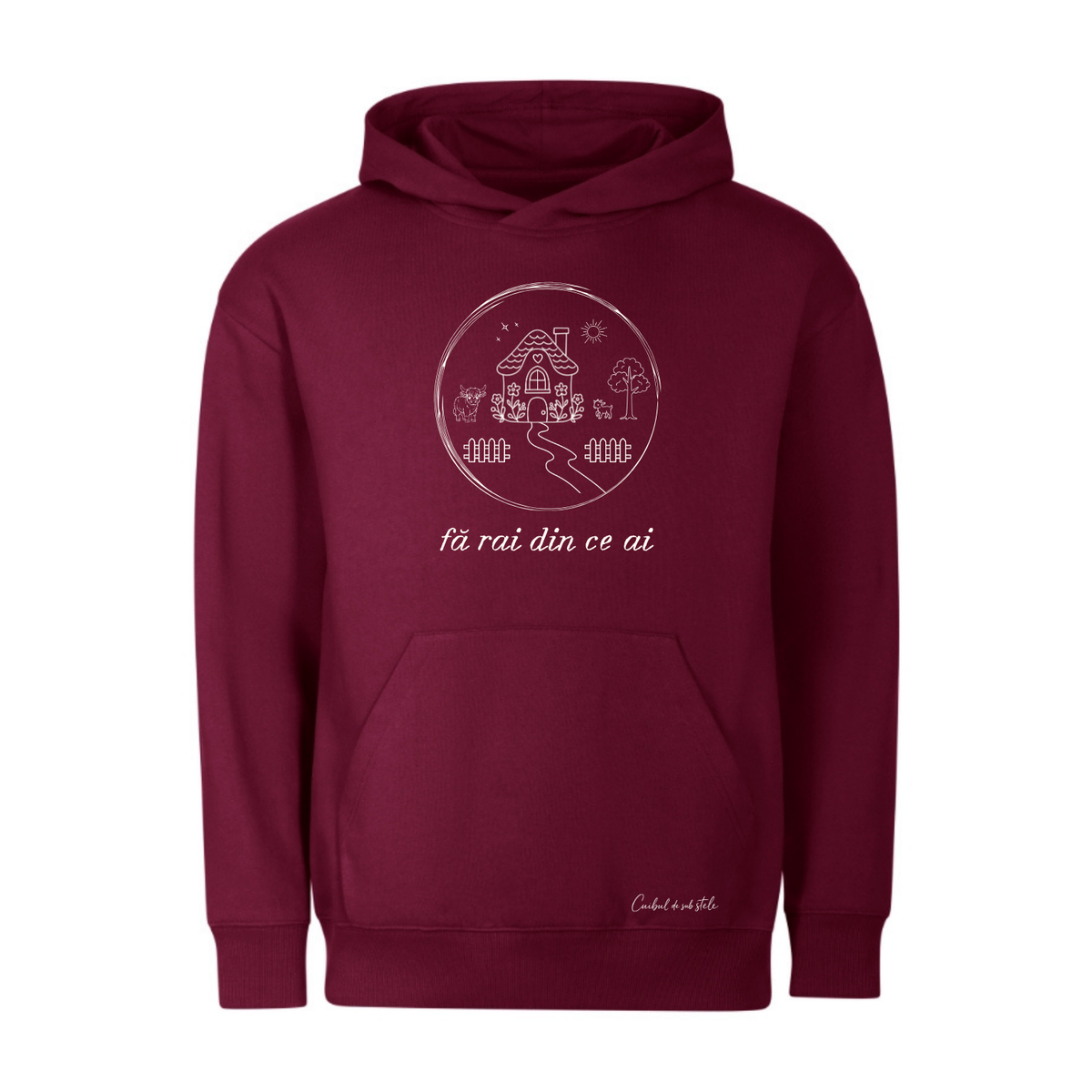 Hoodie „Fă rai din ce ai” - Burgundy